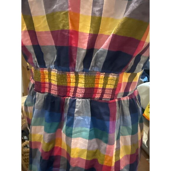 J Crew Colorful Plaid Button-Up Sleeveless V-neck Dress Pockets & Elastic Waist - Picture 7 of 8